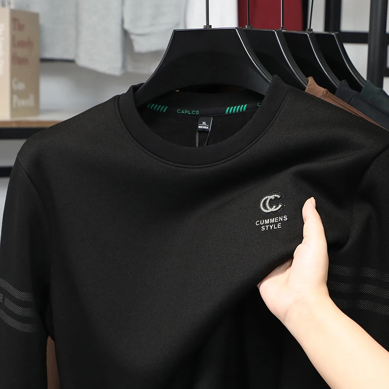 

2025 Мужская футболка с длинными рукавами, теплый модный бархатный топ, базовый свитер