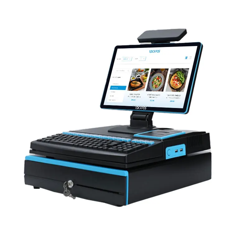 15.6'' All in One Touch Screen POS System Cash Register Cashier POS Machine Built-in Printer Cash Drawer Keyboard