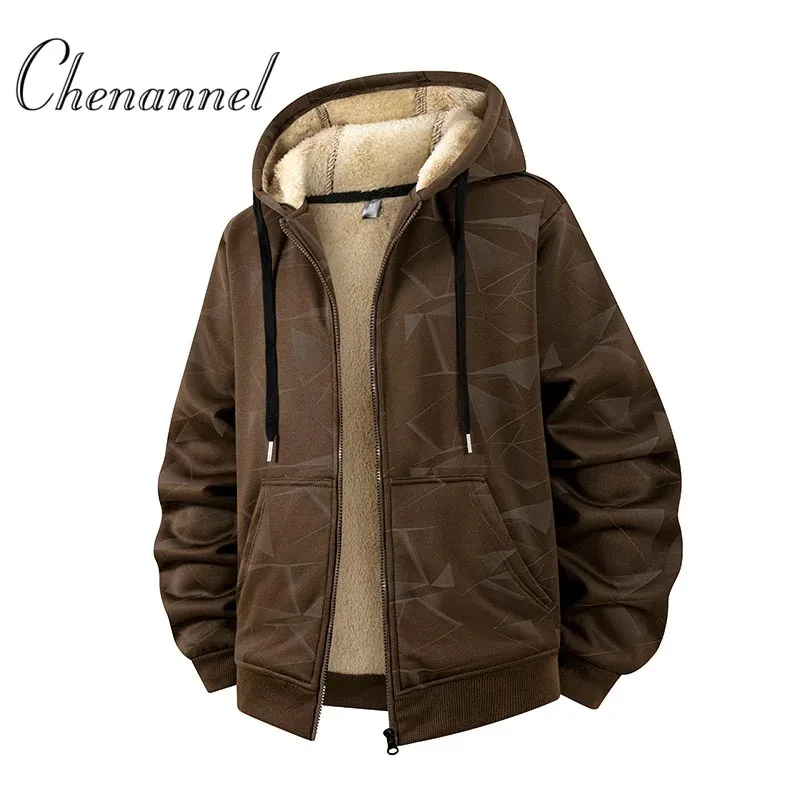 

Autumn and Winter New Lamb Fleece Coat Men's Trendy Print with Thick Fleece Hoodie Jacket Hoodie