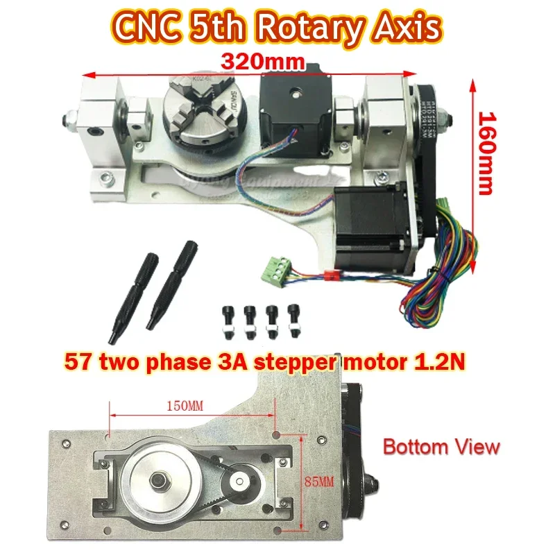 CNC 5th Axis Rotary Axis with Table Use for Milling Drilling Machine Metal Engraver DIY Woodworking 150mm x 85mm