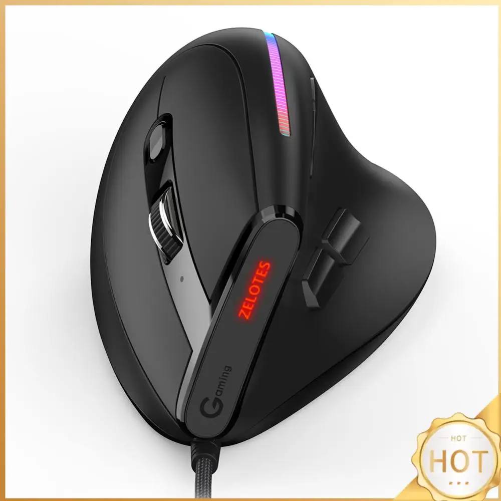 

ZELOTES Wired Vertical Mouse 9 Buttons T-50 RGB Ergonomic Gaming Mouse 12800 DPI Adjustable for PC Computer Accessories