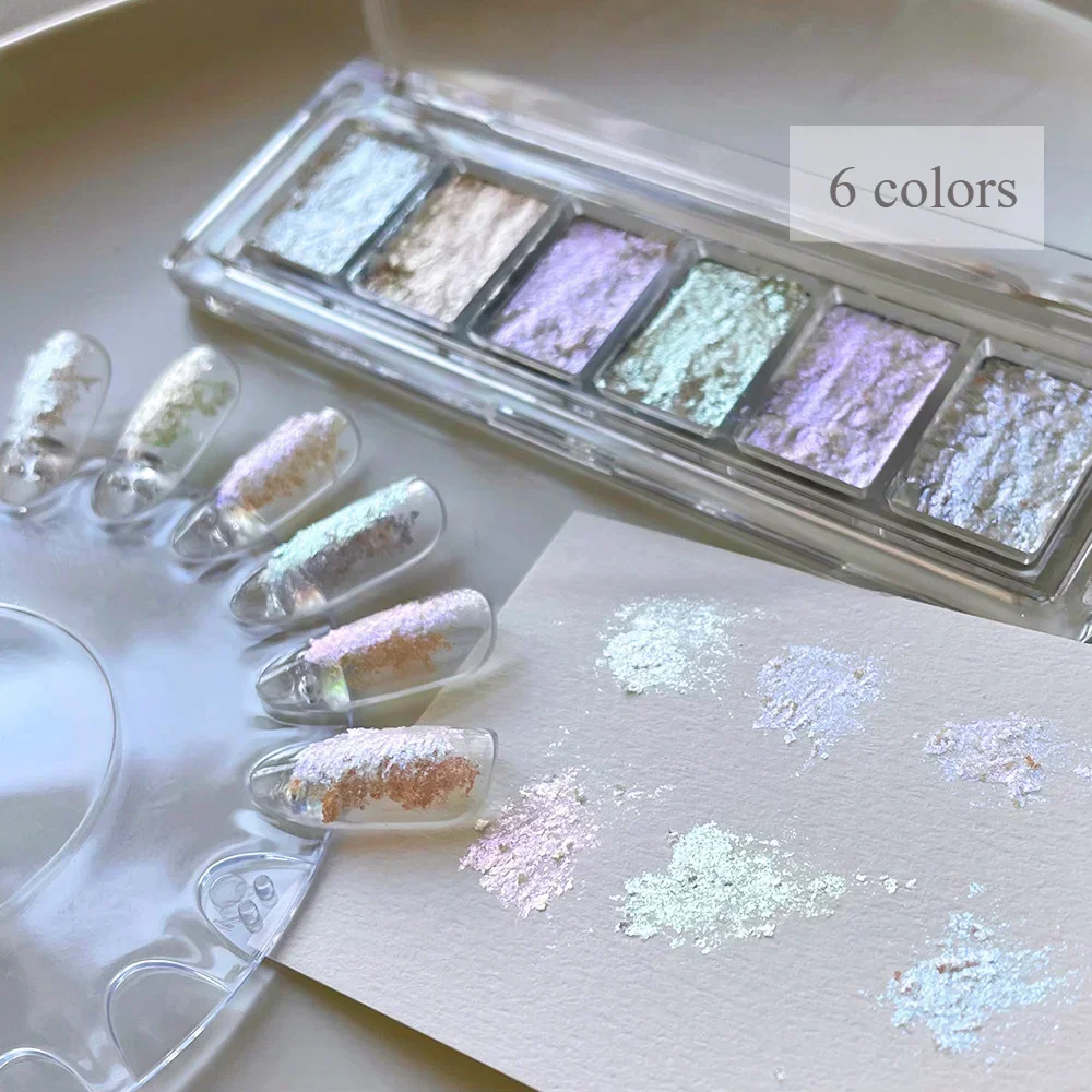 Bling Solid Nail Glitter Powder Shiny Reflective Aurora Crystal Pigment High Quality Opal Flake Chrome Rub Dust Manicur 6 Colors