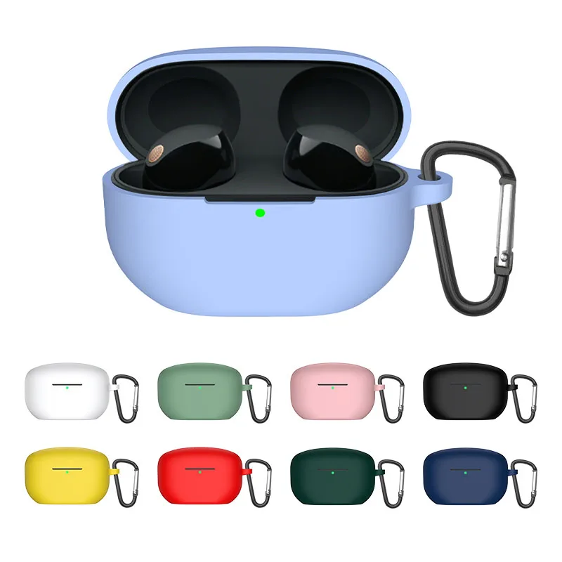 For Sony WF-1000XM5 Case Solid Color Silicone Shockproof Bluetooth Earphone Protection Cover Headphone Box Fundas with Hook