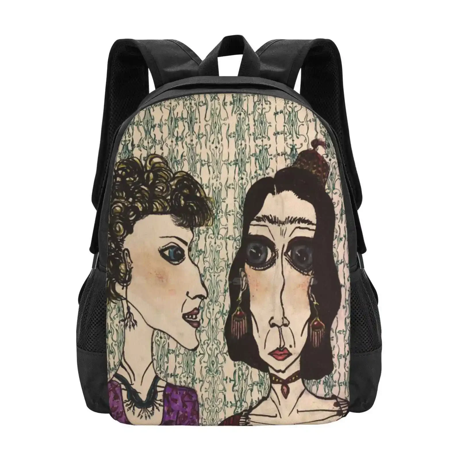 

Faces (Gossiping) - Study No. 2 Hot Sale Schoolbag Backpack Fashion Bags Color Ink Drawing On Unique Faces Dramatic Eyes Unique