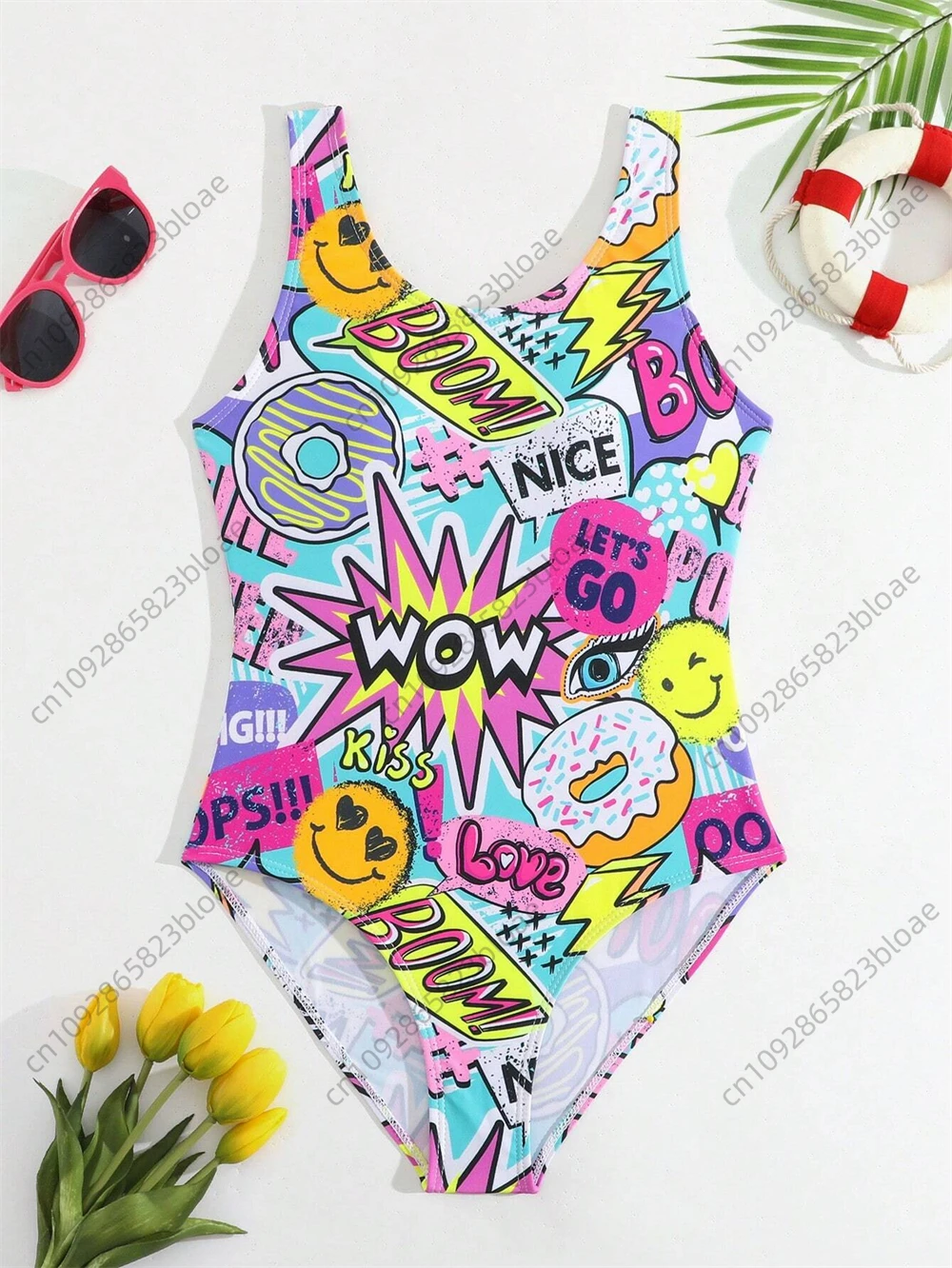 

Kids Girls Cool 3D Printed One-Piece Sleeveless Swimsuit Cute Casual Children's Swimwear 3-14 Years Old One-Piece Beach Swimsuit