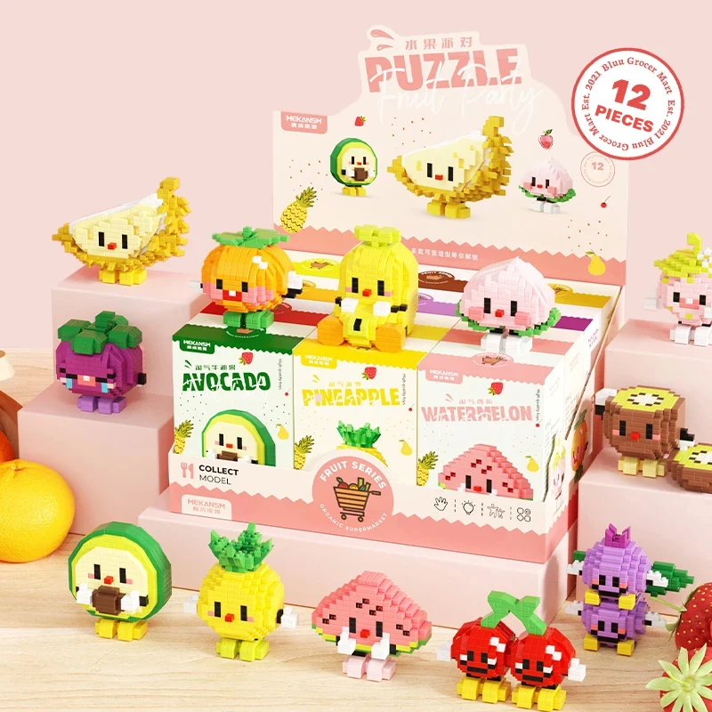 Cute Bricks Block Fruit Figurine Mini Particle Trendy Play Fruit Happy Food Set decorazione Desktop creativa con blocchi di costruzione