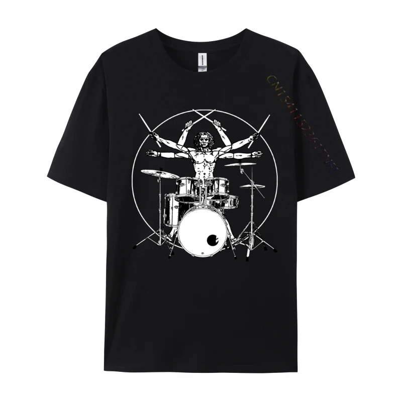 Drumming Drum Da Vinci Vitruvian Man Drummer Europe Tops & Tees For Men Custom Top T-Shirt Normal 2024 Clothing Shirt