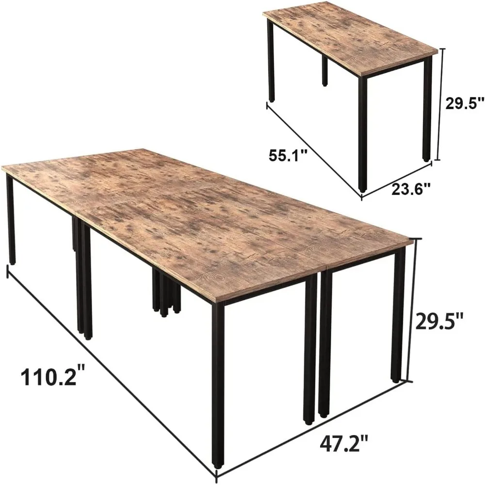 9-Foot Family Conference Table, Space Saving Design for 10 People, Rustic Retro Brown 4PCS 110.2 