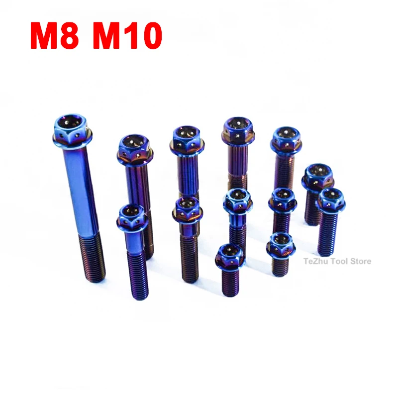 1Pcs Titanium Bolt, Hex Head Flange Screw M8 M10x15 20 25 30 35 40 45 50 55 60 65 70 75mm Pitch 1.25mm 1.5mm Motorcycle Brakes