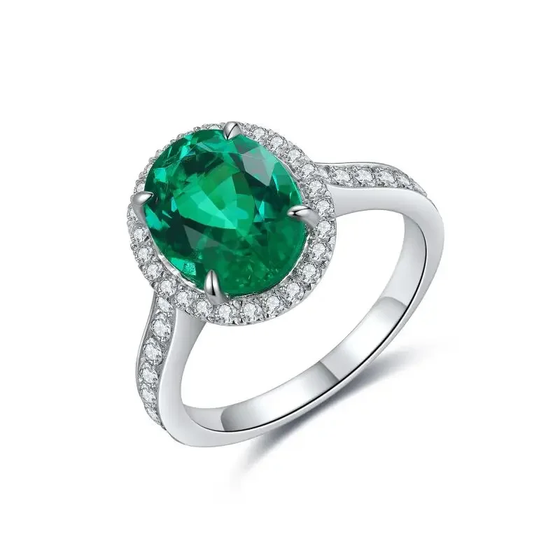 RUIF 2024 New Luxury  S925 Silve 2.59ct Oval Shape Lab Grown Emerald Ring Fashion Finger Jewelry