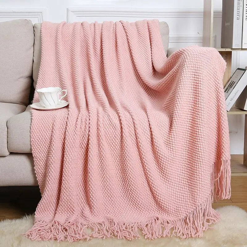 

Nordic Faux Cashmere Solid Tassel Blankets Office Living Room Sofa Cover for All Seasons Air Conditioning Nap Blanket for Adults