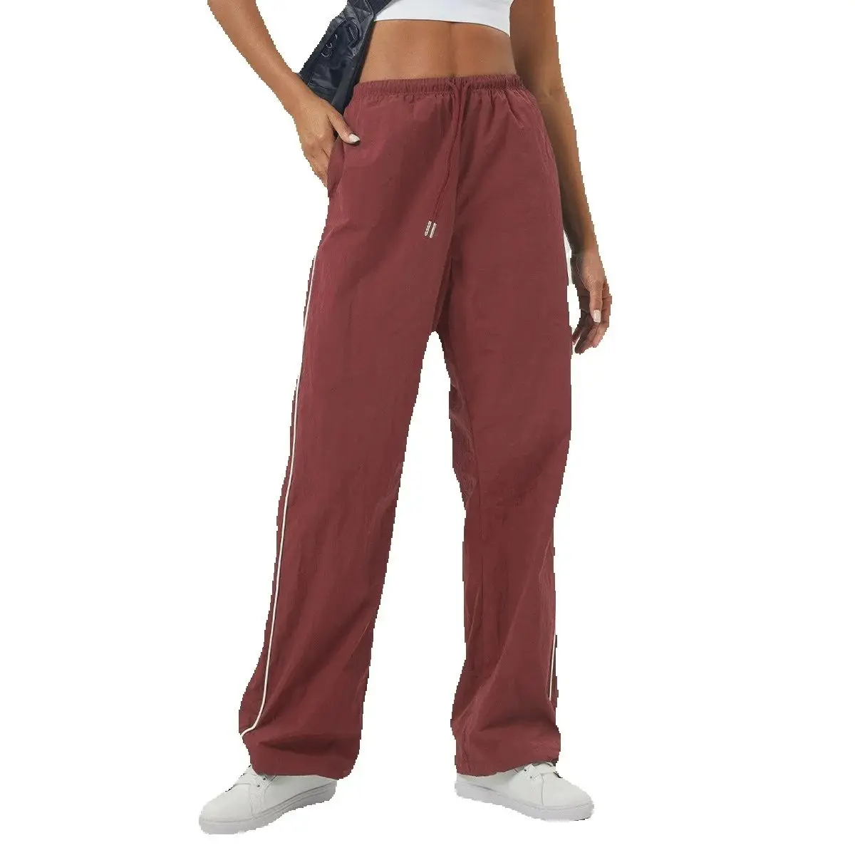 Customized LOGO women's contrasting casual overalls drawstring pocket quick-drying sports loose straight fitness trousers
