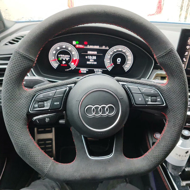 

for Audi A1 8X A2 A3 Q3 Q5 Q2 A4 A5 A6 Avant DIY Hand Sewn Needle Thread Car Steering Wheel Cover Interior Car Accessories Suede