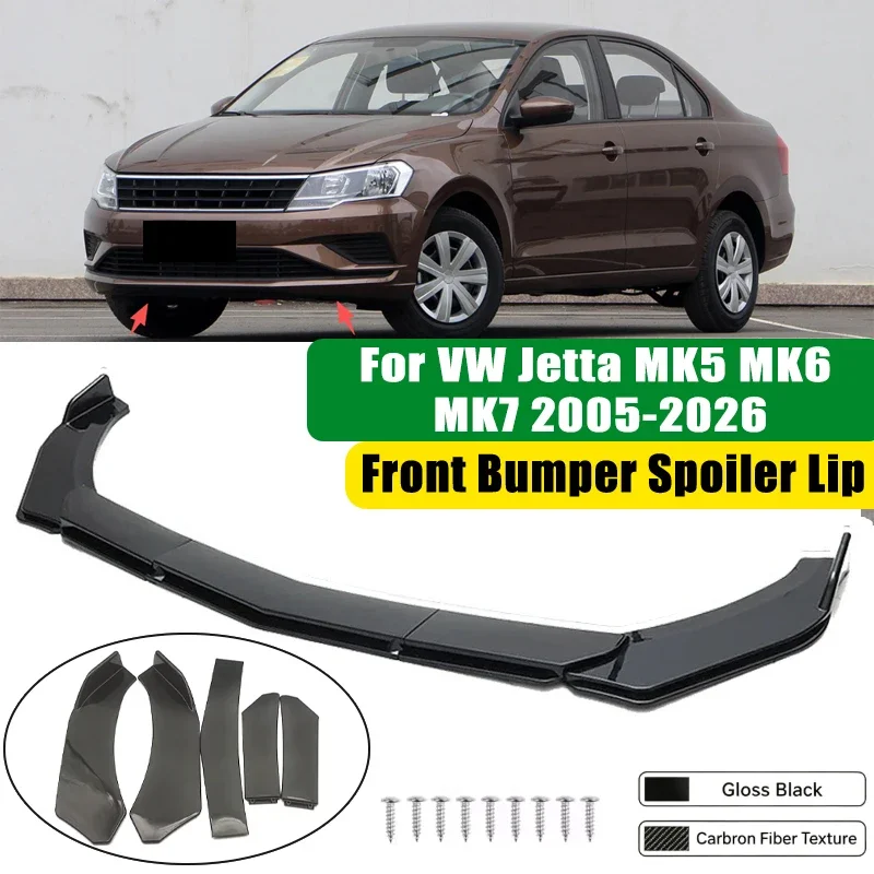 For VW Jetta MK5 MK6 MK7 2005-2026 5Pcs ABS Car Front Bumper Lip Spoiler Splitter Body Kit Canard Tuning Accessories