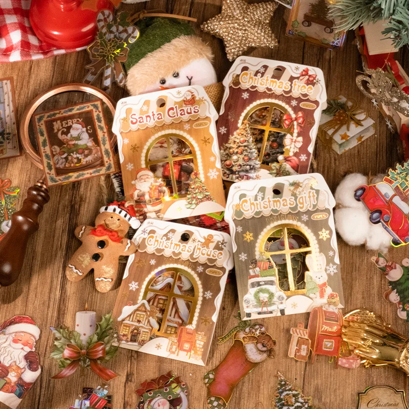 15 Stück/Packung Goldfolie Weihnachtsaufkleber, Vintage Weihnachts-Vorspiel-Serie Scrapbook-Szenen Deko-Sticker zum Schichten