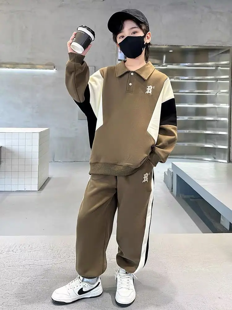 おしゃれな男の子用春秋スポーツウェアセット-2026年新作-中学生・年長児向けツーピースコーデ-トレンド服
