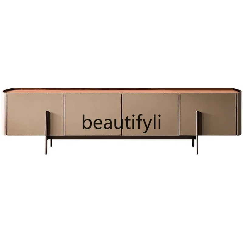TV cabinet coffee table combination Italian minimalist saddle leather audio-visual cabinet living room storage floor cabinet