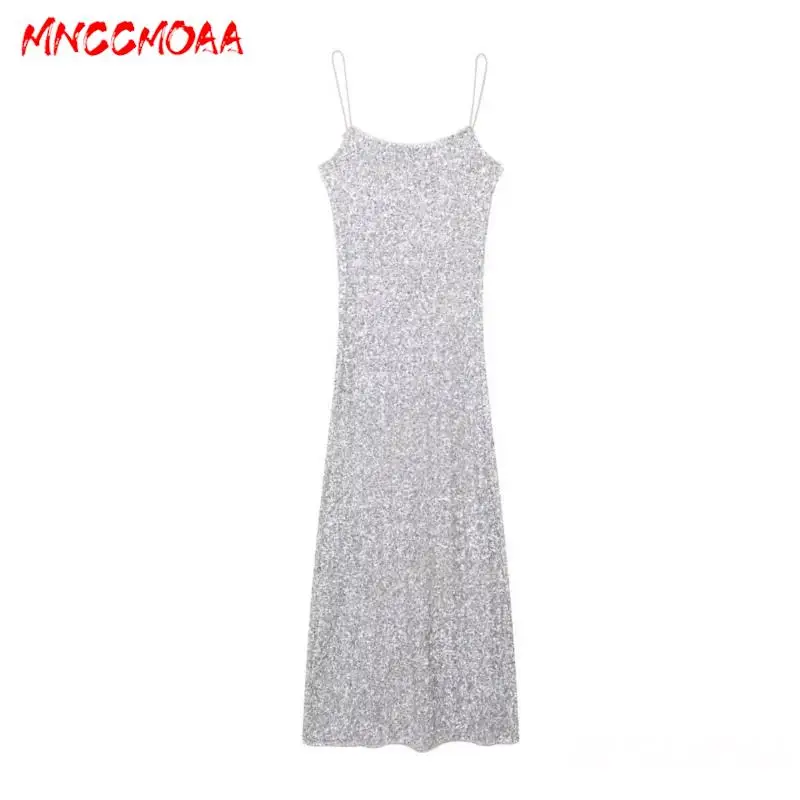 

MNCCMOAA 2024 Women Fashion Suspenders Sequin Dress Female Casual Sleeveless Pullover Party Dresses