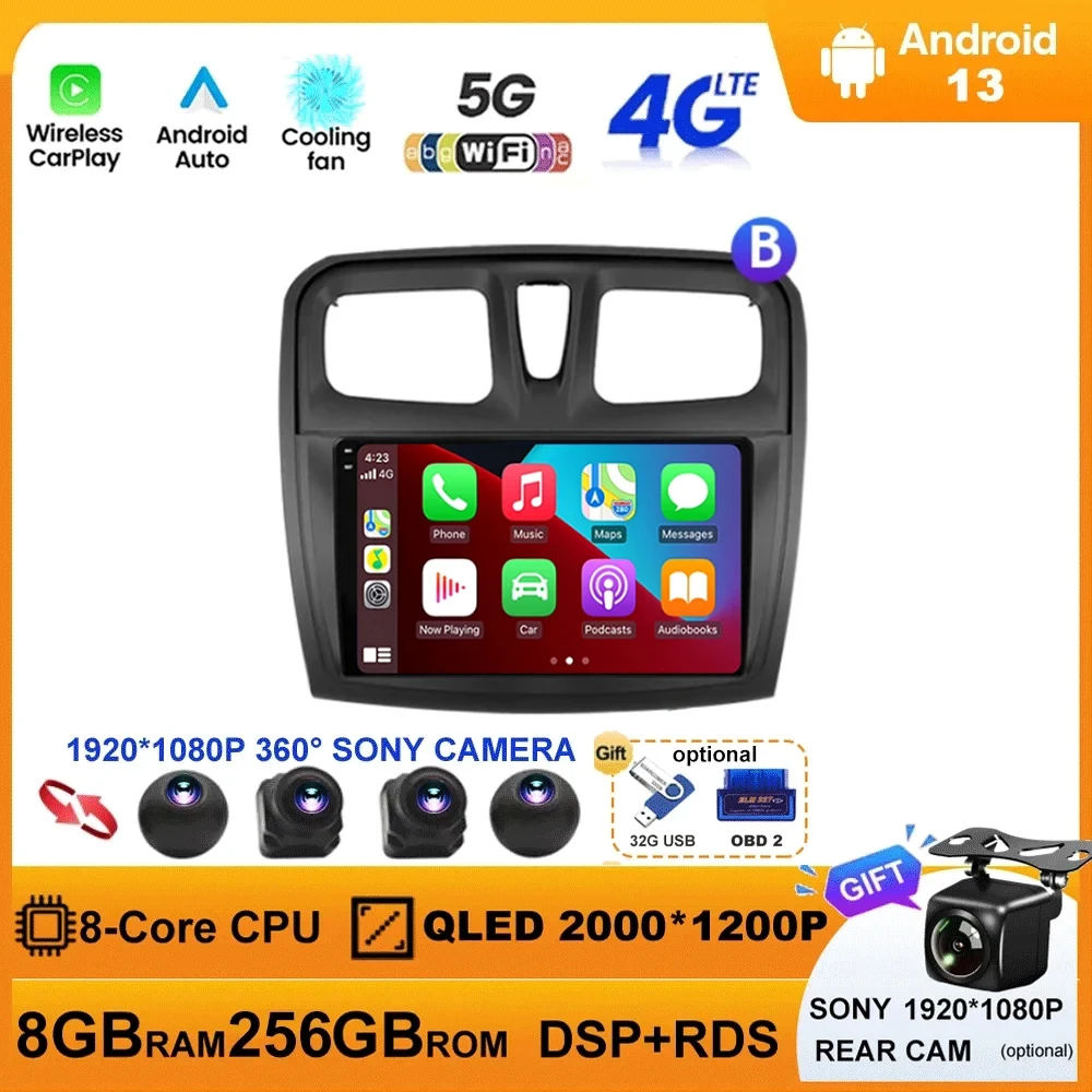 

Android13 Car Radio Multimidia Video Player For Renault Logan 2 Sandero 2 2012-2019 Navigation GPS 5G WIFI DSP Carplay 360camera