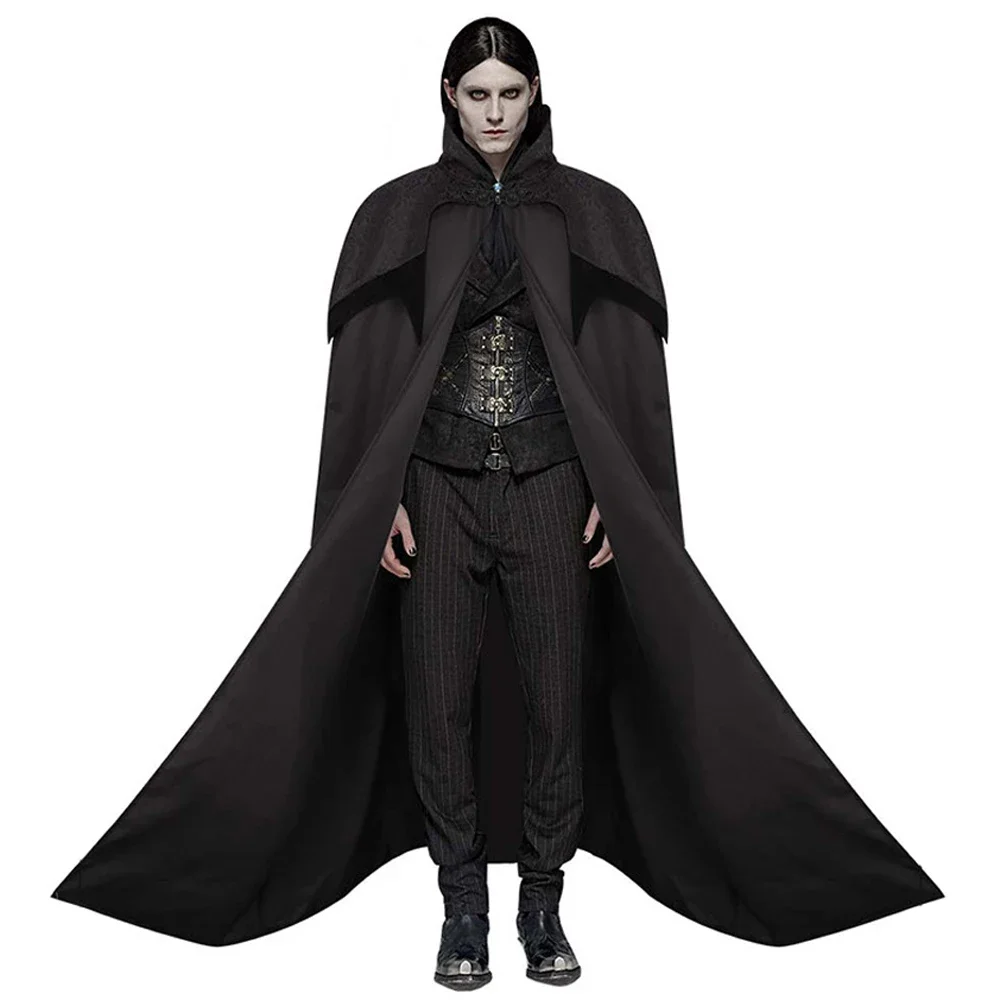 Men's Noble Gothic Long Cloak Big Hem Vampire Stand Collar Cape Steampunk Cosplay Halloween Medieval Poncho