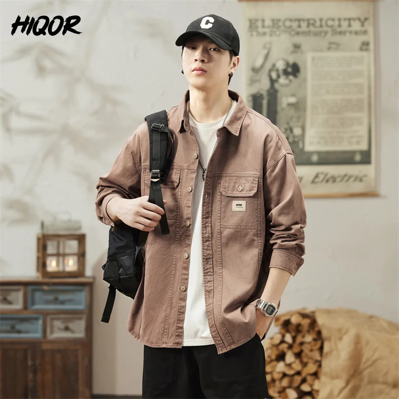 

HIQOR Brand Men Clothing New In Camisas De Hombre Spring Men's Long Sleeve Shirt Cargo Shirts For Men Casual Vintage Coat Tops