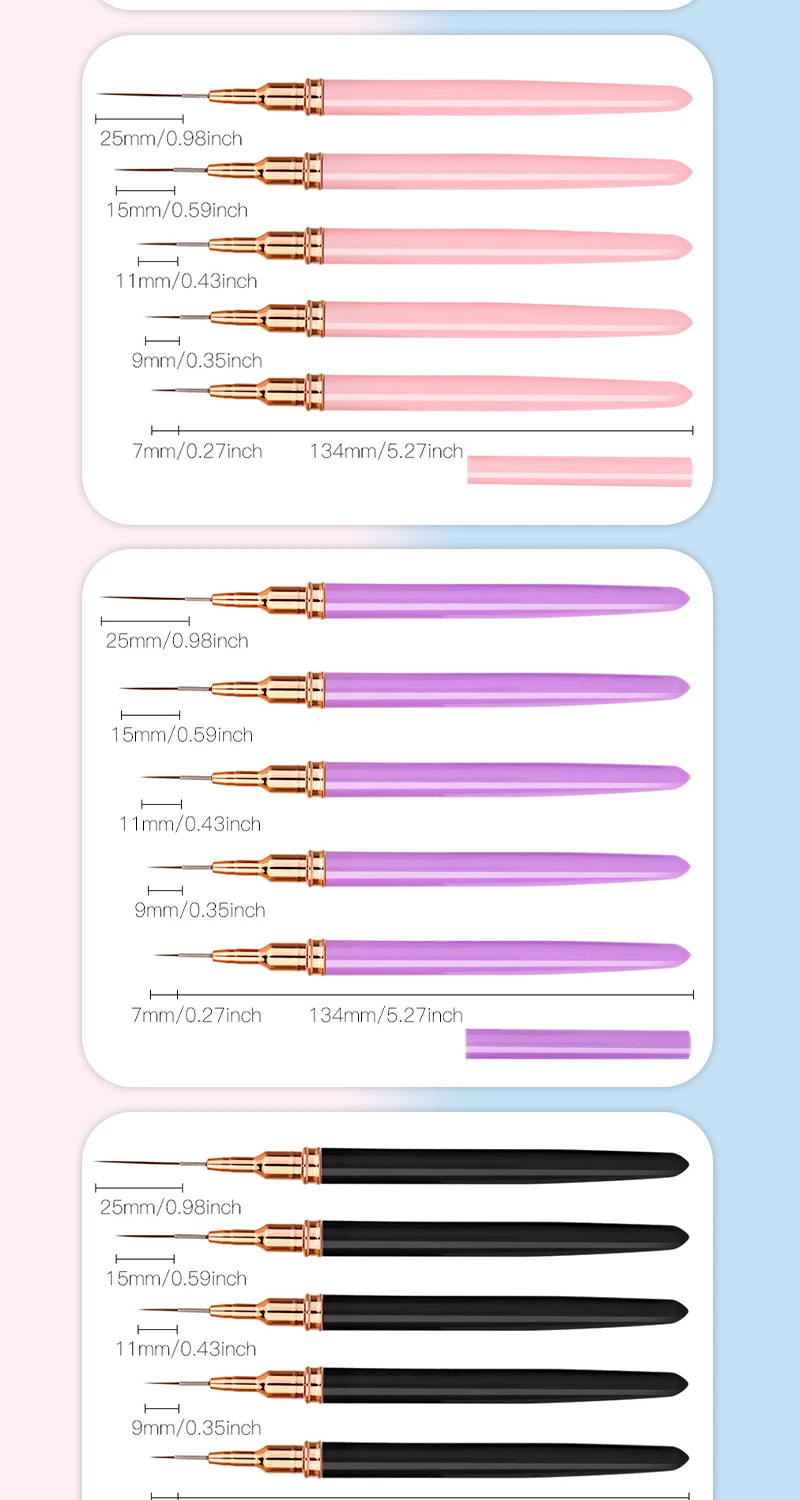 5 stücke Nail art Liner Pinsel Set UV Gel Nagel Pinsel Kits Französisch Streifen Linie Malerei Zeichnung Blume Stift Professionelle maniküre Werkzeug – Detail 3