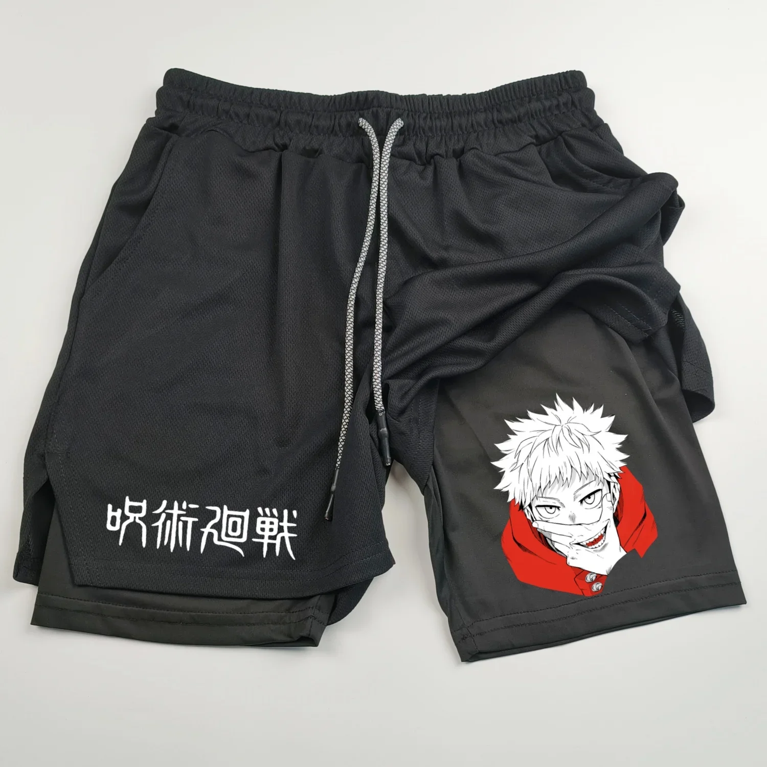 Jujutsu Kaisen Anime Graphic 2 in 1 Compression Shorts for Men Quick Dry Lightweight Gym Performance Shorts Athletic Activewear