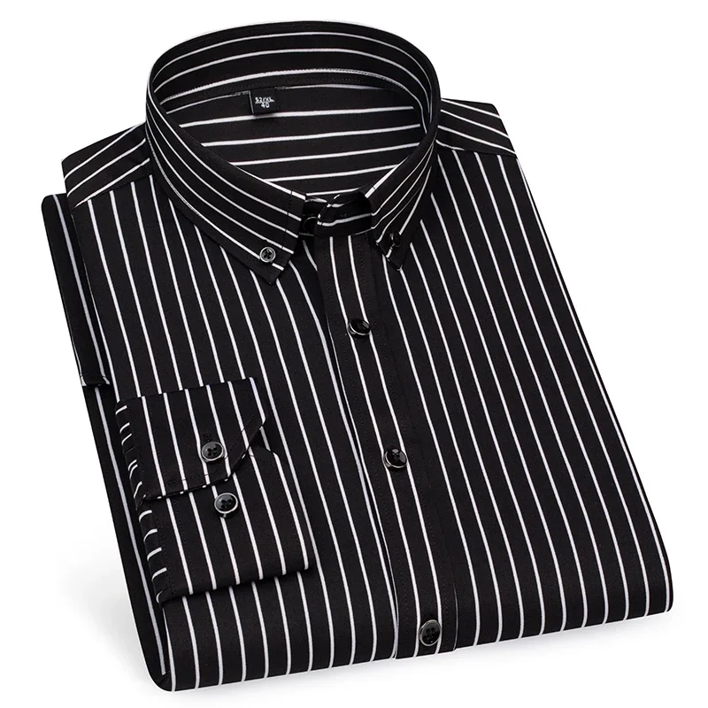 New Stretch Long Sleeve Shirts Men\'s Striped Korean Fashion Slim Fit Shirts Business Casual Non-iron Comfortable Men\'s Clothing