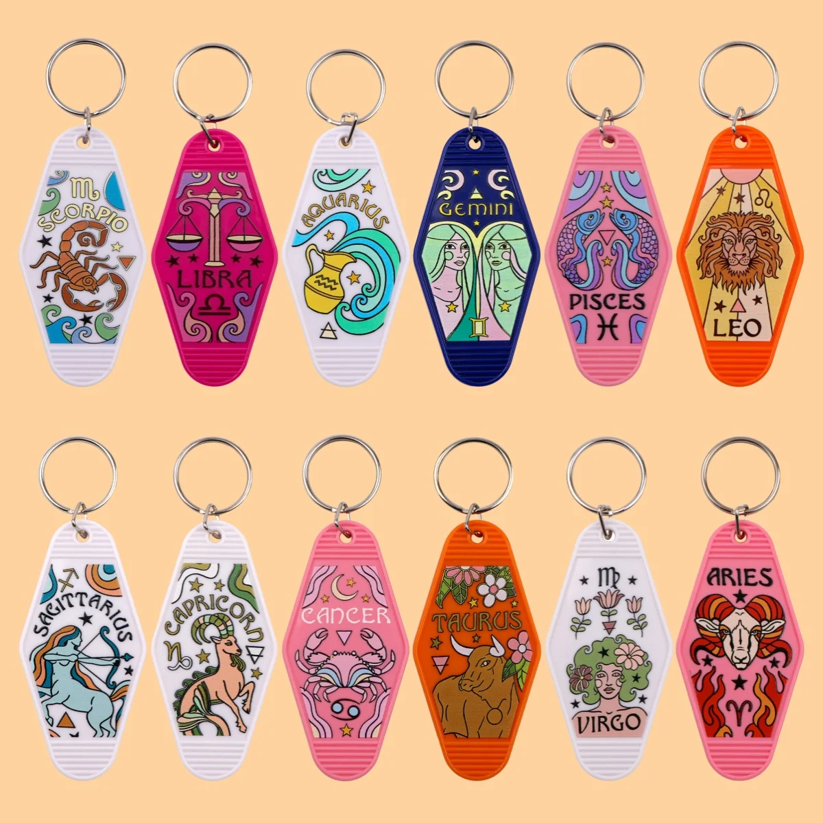 12 Zodiac Signs Keychain Retro Key Tag Backpack Purse Tag Vintage Car Motorcycles Keyring Fashion Jewelry Friends Gifts