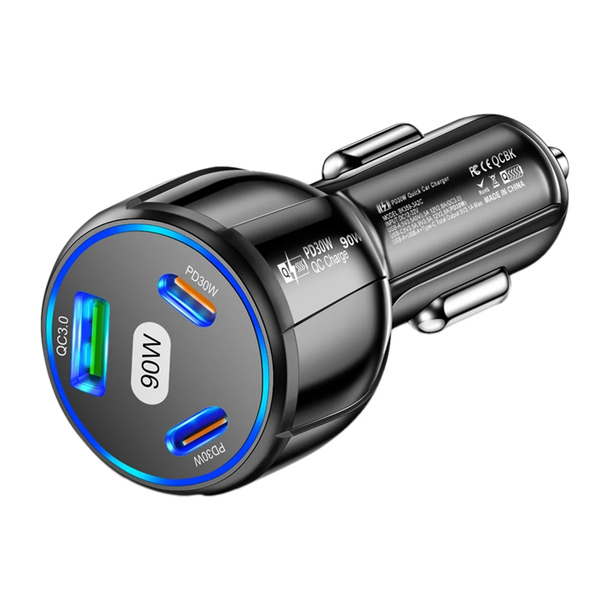 

A39R-90W Car Charger USB Type C Fast Charging Power Adapter Quick Charge 3.0 for IPhone 14 13 12 Xiaomi 13 Samsung