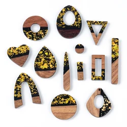 10pcs Geometric Long Strip Wood Charms Splicing Resin Pendant For Earring Keychain Necklace DIY Jewelry Making Accessories