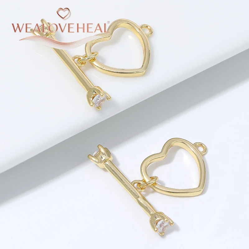 18K vergoldete Messing-Herz-OT-Knebelverschlüsse mit Zirkonia, Schmuckzubehör für DIY-Armband- und Halskettenherstellung. – Detail 17