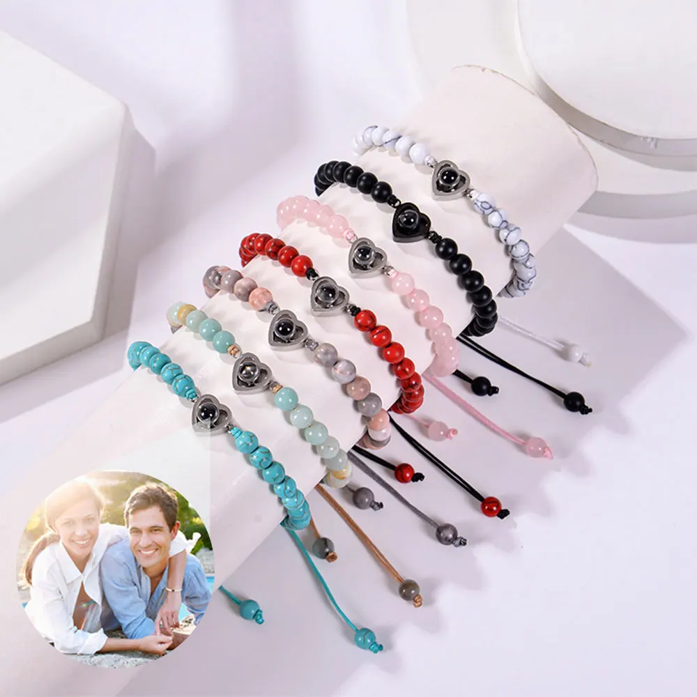 

Custom Photo Bracelet Natural Stone Bracelet with Personalized Photo Hand Woven Photo Projection Bracelet Memory Bracelet Photo