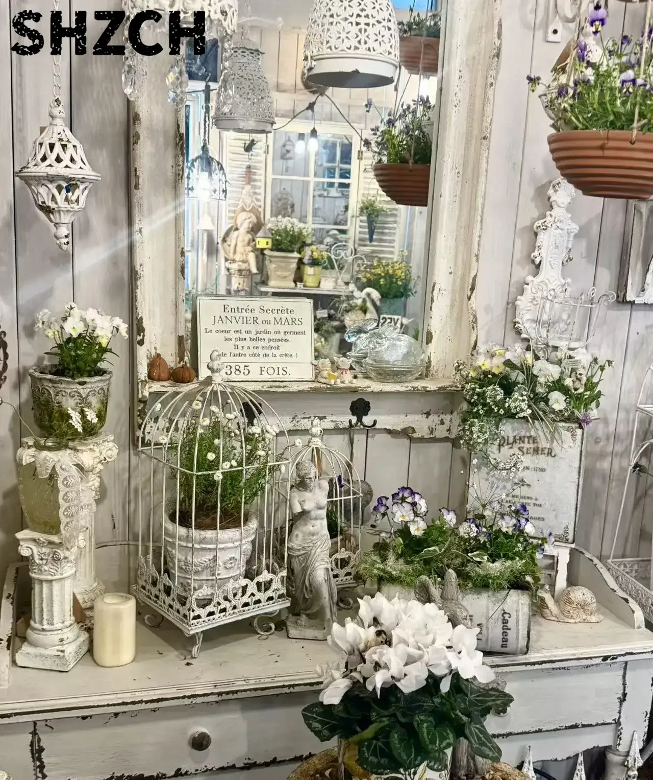 French Vintage Rectangle Iron Birdcage, Lace Hollow Four-Leg Decor, Shabby Chic Home, Garden, Ritual, Balcony Ornament
