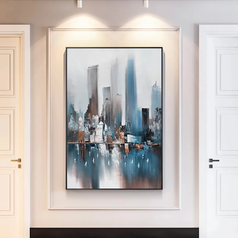 

Hand Painted Textured Abstract City View Oil Painting, Modern Wall Art, Building Oil Painting, Handmade, Living Room, Decoration