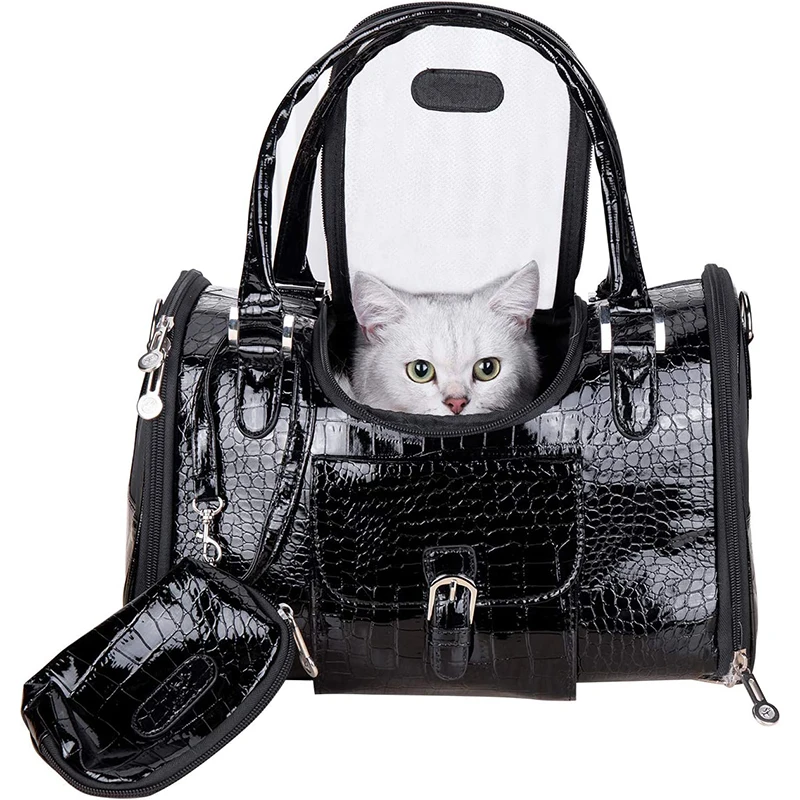 Fashion Dog Carrier PU Leather FoldableCat Carrier Puppy Purse Dog Shoulder Bag Pet Bags for Small Dogs Cats Kitten Chihuahua