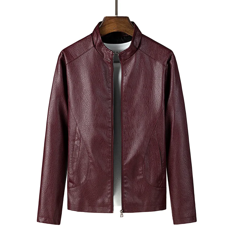 

2025 spring seasonal collar PU men's leather jacket fashion leather jacket motorcycle trend plus-size men's wear