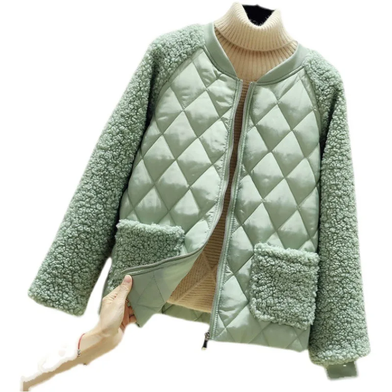 Women Winter Patchwork Warm Thicken Coat Long Sleeves Zipper Cardigan Loose Furry Plush Plus Size Outerwear Lady Padded Clothes