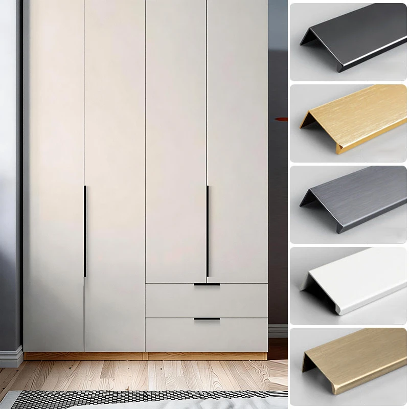 96/128/160mm Hidden Cabinet Handles Concealed Kitchen Drawer Pulls Minimalist Wardrobe Cupboard Furniture door Pulls Black Gold