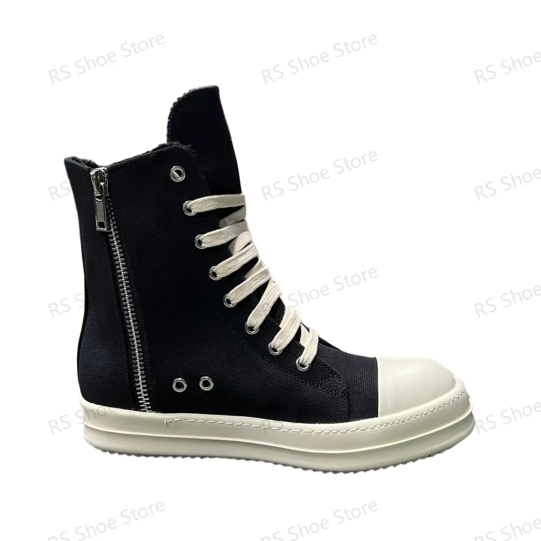 

Ro Outdoor Black Canvas Short Plush High Top Shoes Classic Design Men Shoe Luxury Zipper Women Ankle Boots Casual Sneaker