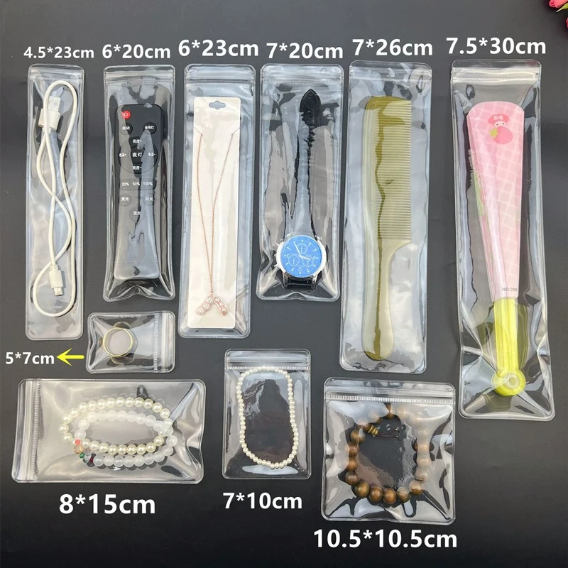 TETP 50Pcs Transparent PVC Jewelry Ziplock Bags Thicken For Earring Necklace Watch Strap Beads Anti-oxidation Packaging Display