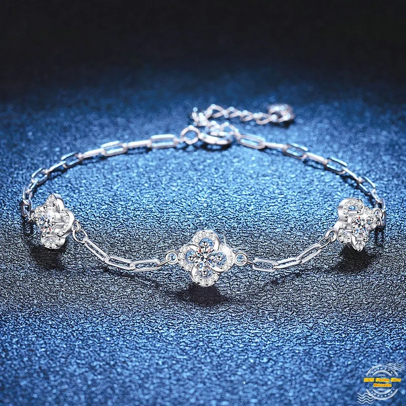 

0.6 ct Moissanite S925 Sterling Silver Bracelet for Women Platinum Plate Flower Branch Lover's Gift Fashion Jewelry Wholesale