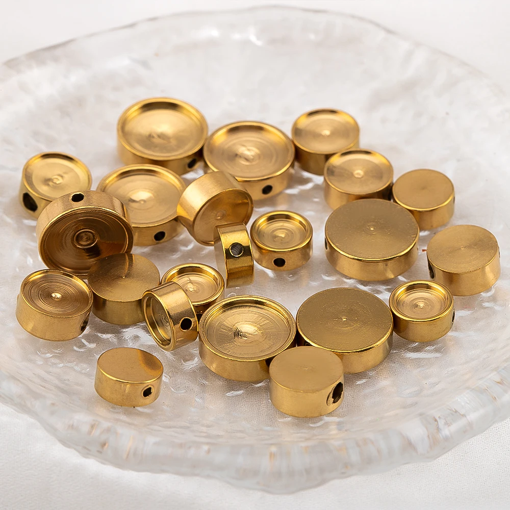 2/10Pcs Stainless Steel Round Cabochon Inlay Base Setting Beads Tray DIY Bracelet Loose Spacer Bead Jewelry Making Material
