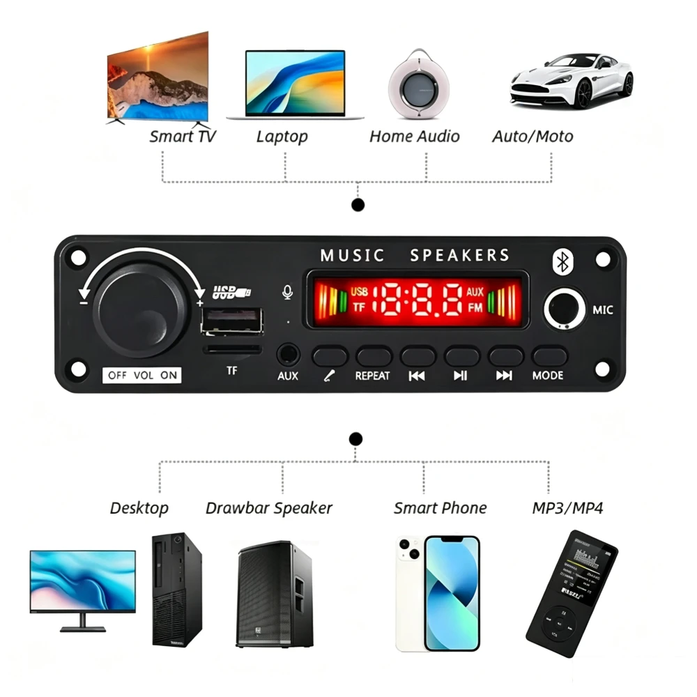 KEBIDUMEI 400W/200W Amplifier Bluetooth DIY MP3 WAV Decoder Board TF Card Slot USB FM with Mic 100W Wireless Car USB MP3 Player