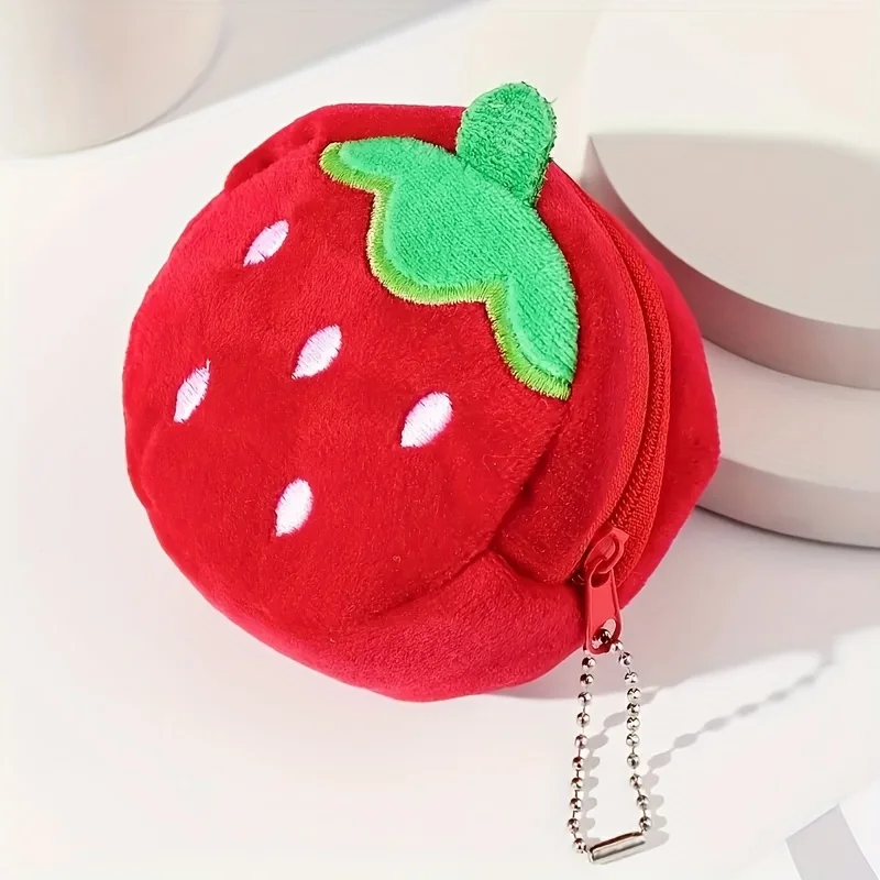 1 leichte und stilvolle Cartoon-Geldbörse, niedliche, realistische Erdbeer-Plüsch-Geldbörse aus der Fruit-Serie, geeignet für den täglichen Gebrauch