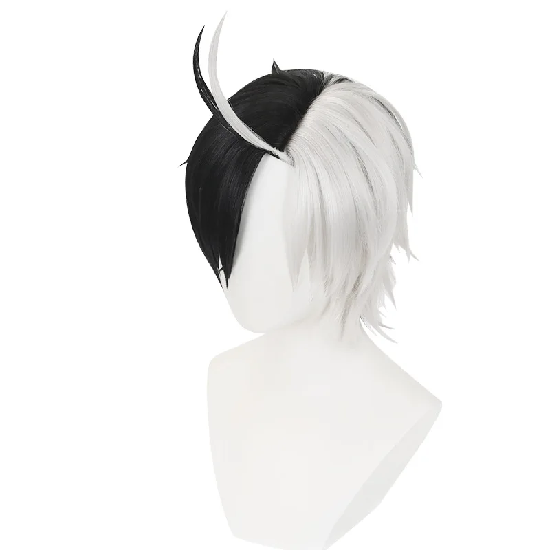 Fengfengling Cherry Blossom Distance Cosplay Wig Black And White Double Color Anti-Curl Short Bob Hairstyle