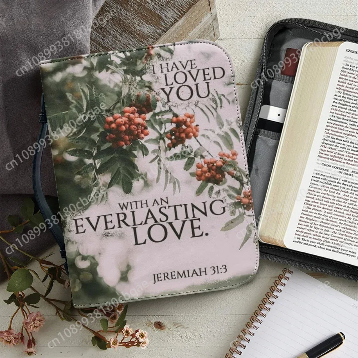 

Women's Genuine Leather Bible Cover Case Portable Study Book Holy Storage Boxes Zippered Handle Handbag Customized Christian Bag