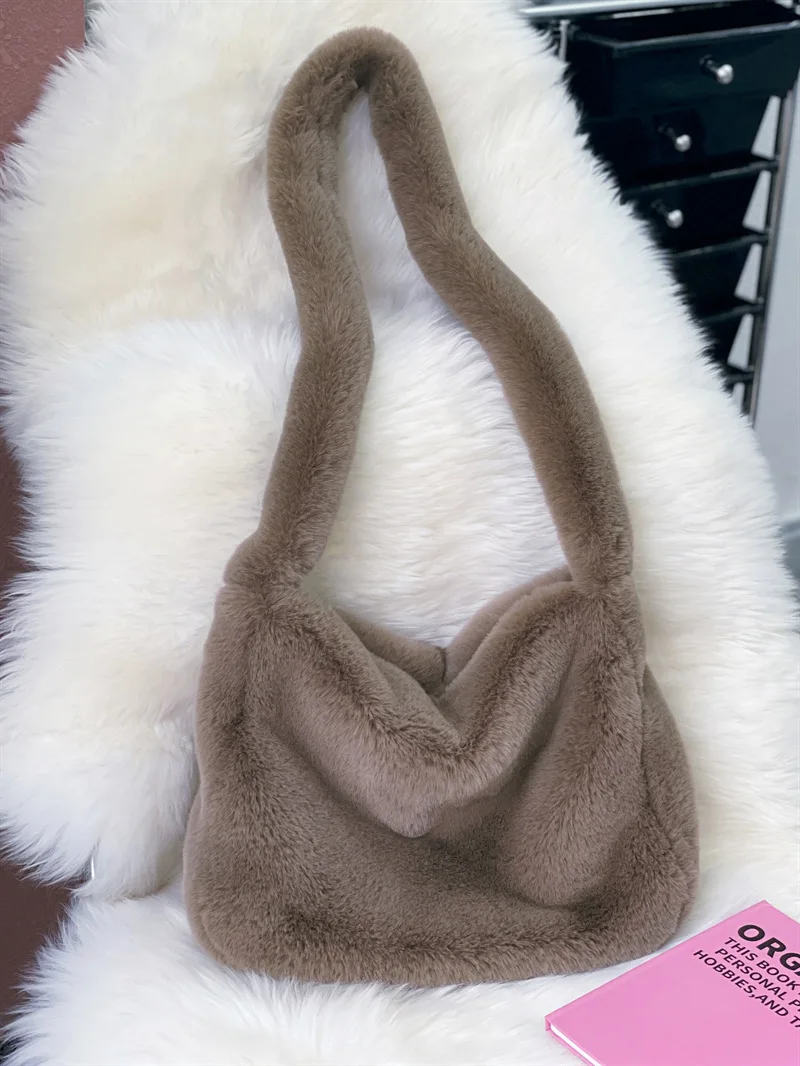 Sac à main en fausse fourrure pour femme, peluche douce, sac à bandoulière initié, grande capacité, fourre-tout, sac messager, sacs à main de créateur, sac à main femme, hiver