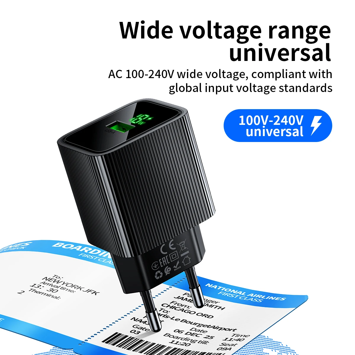 HOCO EU Plug 18W USB A LED Digital Display Wall Travel Charger For Samsung A51 A71 QC3.0 Phone Charger Adapter For Xiaomi Huawei - Image 3