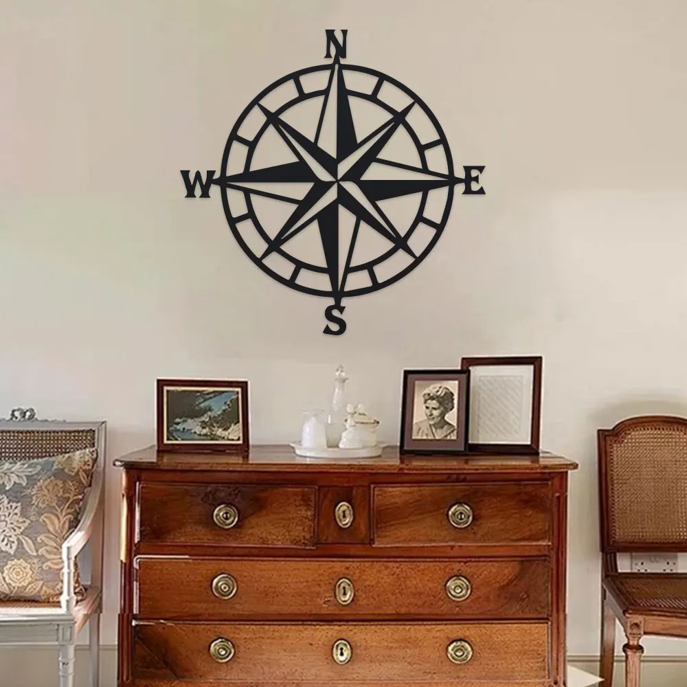 Metal Decorative Nautical Compass Wall Decor, Living Room Bedroom Office Porch Garden Patio Signs Wall Hanging Art Home Decor